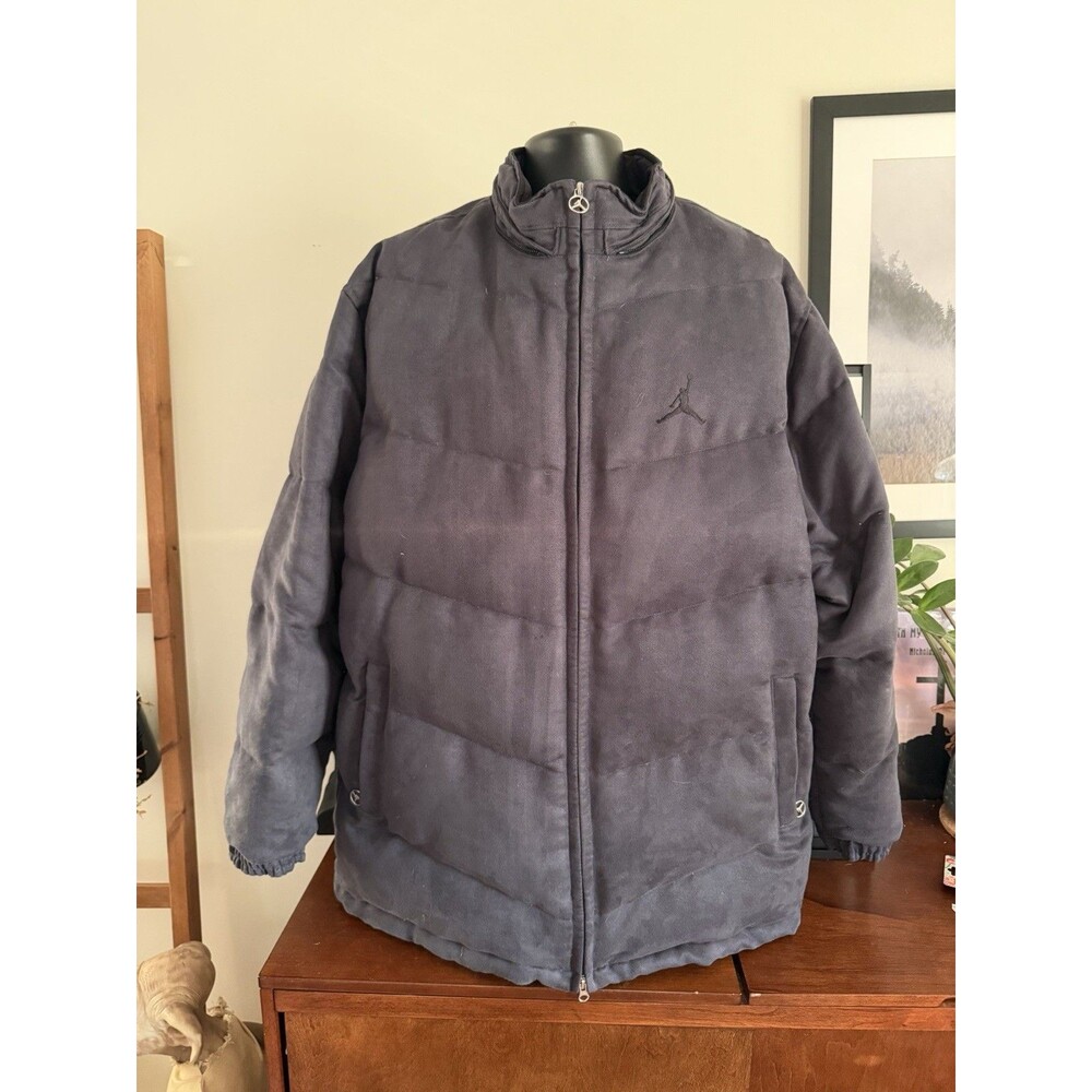 Vintage Y2K Nike Air Jordan Down Puffer Jacket XXLT Gray Plaid Lined Jumpman